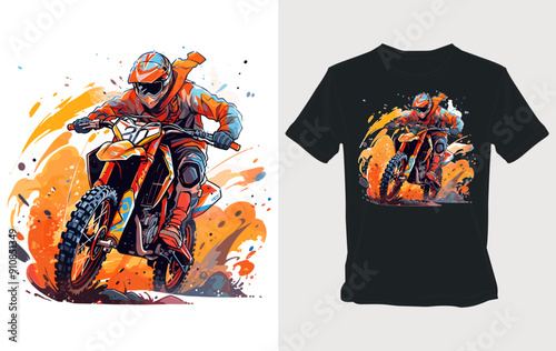 Motocross Rider on Black T-Shirt Design