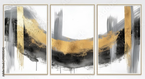 Gold and Black Abstract Triptych
