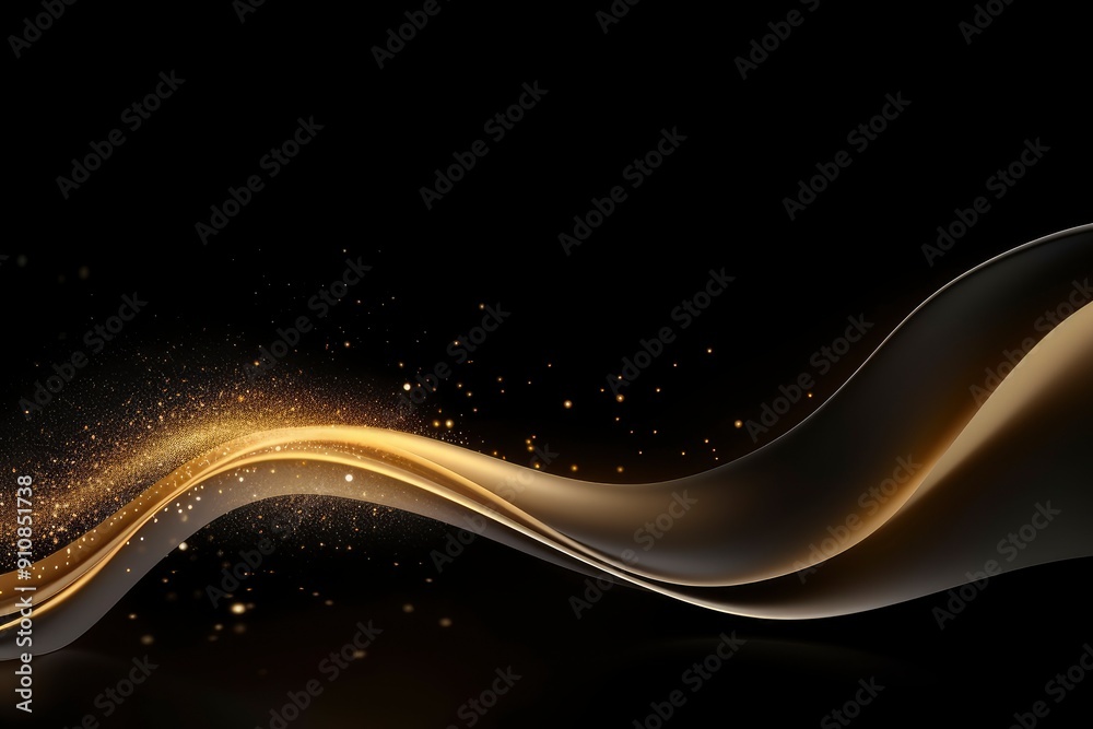 Sparkling luxury gold waves background on black background. Premium design for wallpaper, banner, poster with generative ai Sparkling luxury gold waves background on black background. Premium design for wallpaper, banner, poster with generative ai