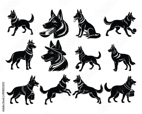 German shepherd dog silhouette set
