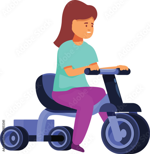 Young girl is happily riding a four wheeled bicycle, enjoying her outdoor playtime