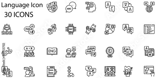 Set of language icons. Line art style icons bundle. vector illustration