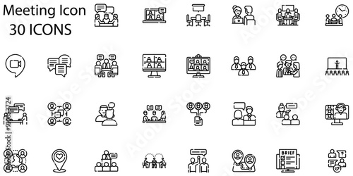 Set of meeting icons. Line art style icons bundle. vector illustration