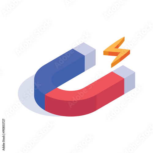 Physics magnet icon in isometric style, scalable vector of attraction