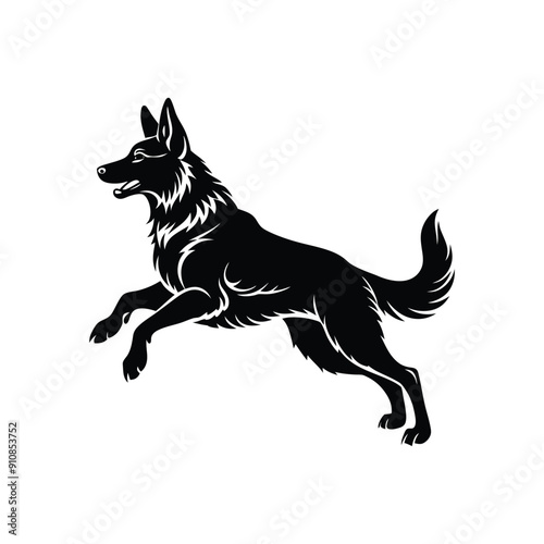 German shepherd dog with jumping silhouette

