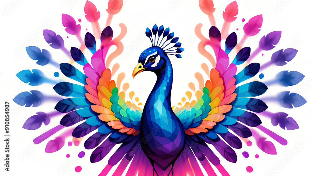 Obraz premium A medium quality vector art of a minimalistic (neon line logo) depicting a tessellated geometric peacock