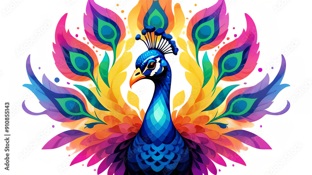 Obraz premium A medium quality vector art of a minimalistic (neon line logo) depicting a tessellated geometric peacock
