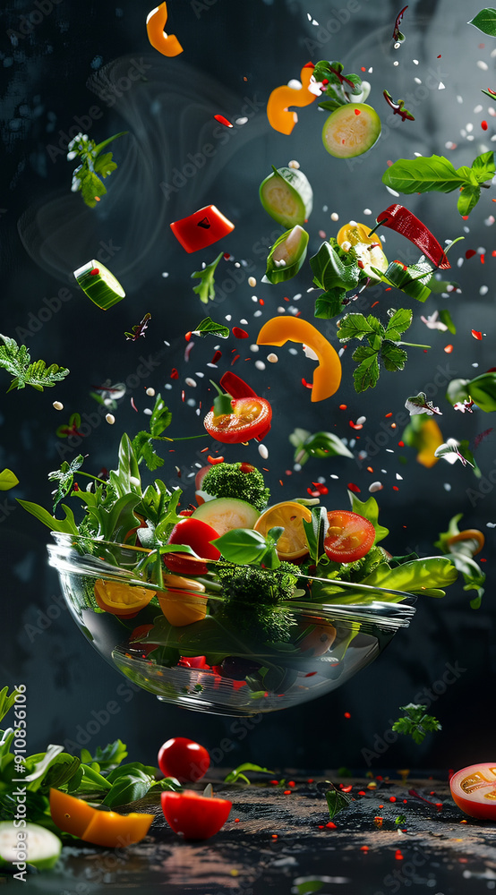 Fresh vegetable salad in a bowl, generative ai Fresh vegetable salad in a bowl, generative ai