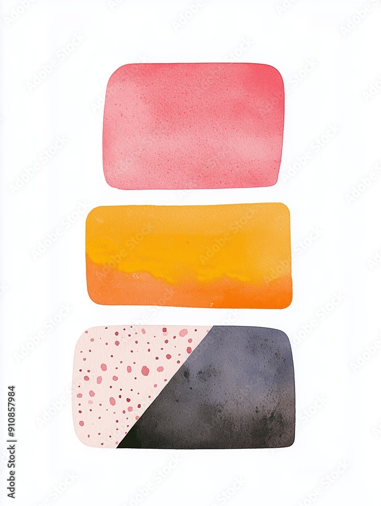 Watercolor Art Poster with Terrazzo, Smooth Acrylic, and Striped Textures on White Background Watercolor Art Poster with Terrazzo, Smooth Acrylic, and Striped Textures on White Background