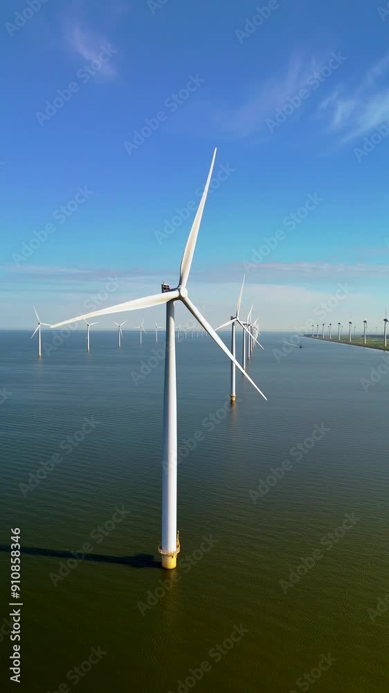 This aerial photograph showcases windmill turbines against the stunning scenery of the Netherlands, highlighting the countrys commitment to renewable energy amid a serene landscape This aerial photograph showcases windmill turbines against the stunning scenery of the Netherlands, highlighting the countrys commitment to renewable energy amid a serene landscape