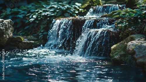 A small waterfall in a lush forest.
