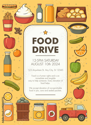 Food Drive Donation Template Vector Illustration