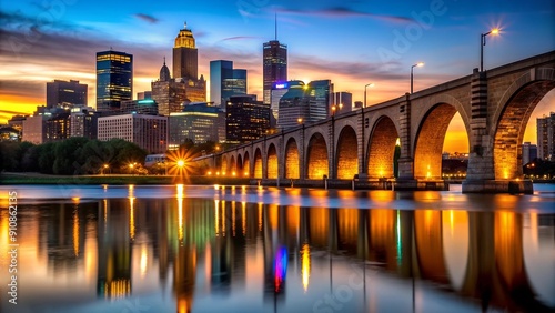 Silhouetted Cityscape: Minneapolis at Dusk  Generative AI