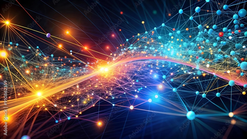 Obraz premium Data Streams Flowing Through a Complex Network AI Generated