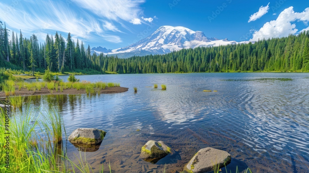 Serene Mountain Lake with Pristine Waters Serene Mountain Lake with Pristine Waters