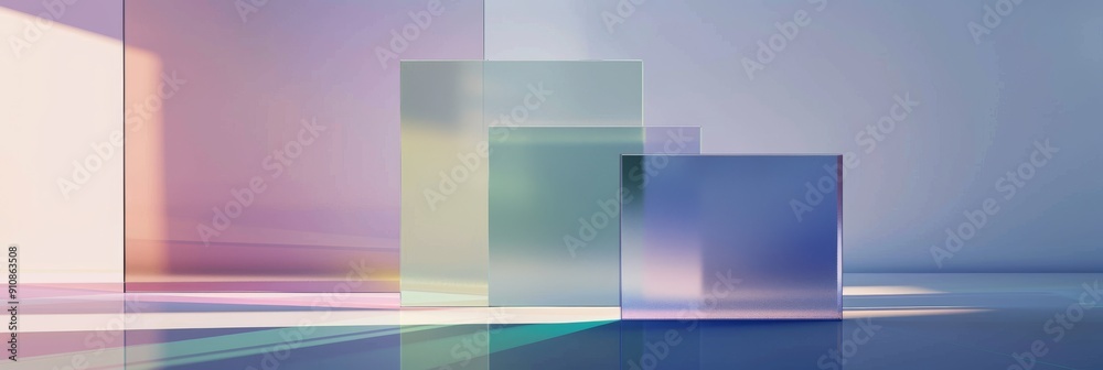 sharp 3D render of abstract geometric shapes on a white background, featuring a flat square glass sharp 3D render of abstract geometric shapes on a white background, featuring a flat square glass