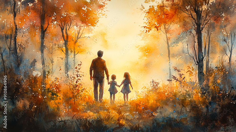 Serene Watercolor Painting of a Family Holding Hands in a Tranquil Forest Setting, Emphasizing Love and Togetherness Serene Watercolor Painting of a Family Holding Hands in a Tranquil Forest Setting, Emphasizing Love and Togetherness