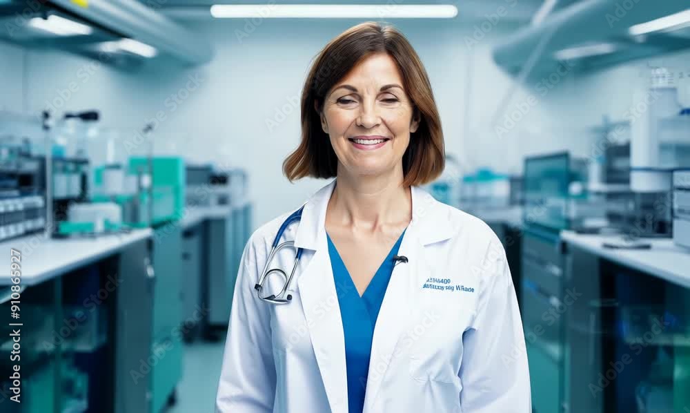 Portrait of a smiling female doctor standing in a modern hospital. Portrait of a smiling female doctor standing in a modern hospital.
