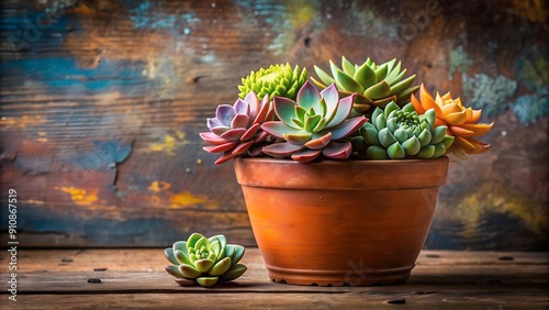 A Splash of Color: Vibrant Succulents in a Terracotta Pot generative AI