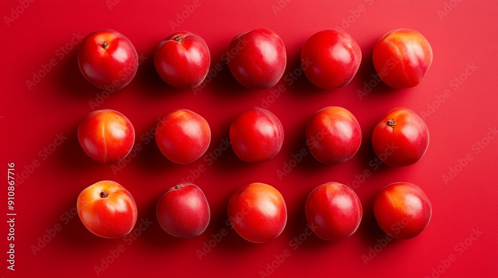 Vibrant set of nectarine fruits arranged in a geometric pattern, showcasing their rich, velvety skin and juicy texture against a minimalist background Vibrant set of nectarine fruits arranged in a geometric pattern, showcasing their rich, velvety skin and juicy texture against a minimalist background