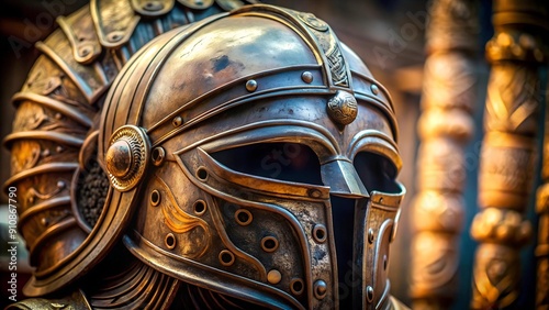 A Detailed Depiction of a Roman Gladiator's Helmet  AI Generated photo