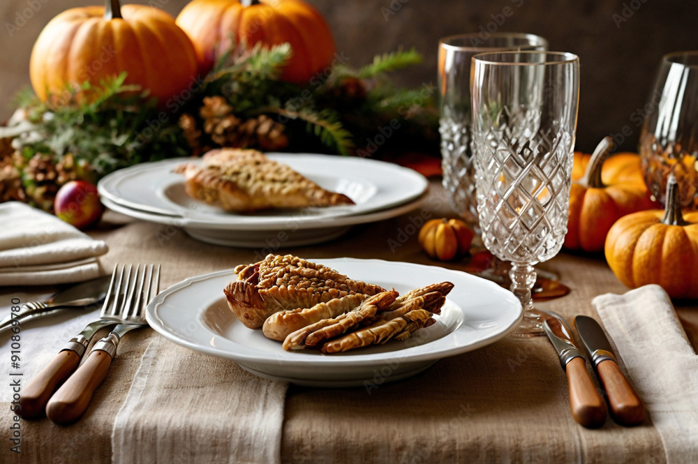 Eco-Friendly Thanksgiving Table Setting with Reusable Utensils, Cloth Napkins, and Natural Decorations