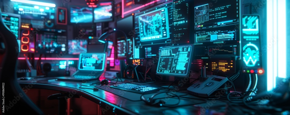 Cyberpunk Hacker's Lair, 4K hyperrealistic photo Cyberpunk Hacker's Lair, 4K hyperrealistic photo