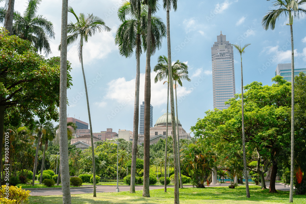 228 Peace Memorial Park and city view in Taipei, Taiwan