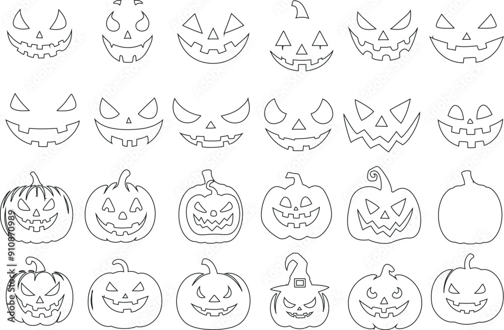 pumpkin line art for halloween jack o lantern faces, pumpkin outlines ...