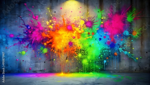 Neon Splatter on Concrete: A Vibrant Graffiti Background  Generative AI