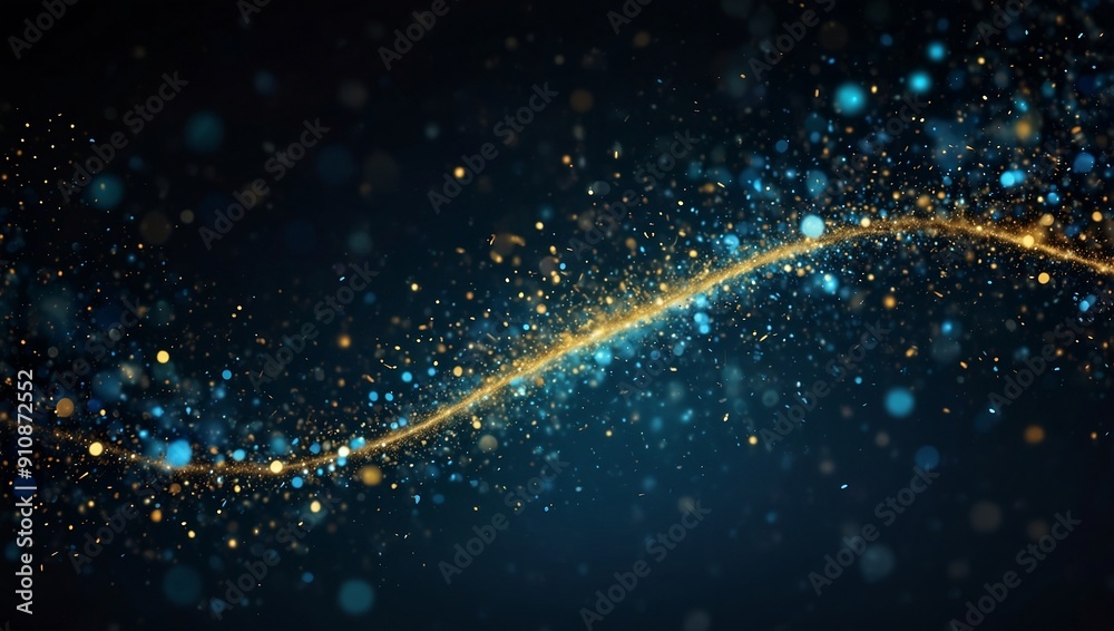 blue and gold bokeh lights with glitter and particles, dark background, ultra high detail, 4k