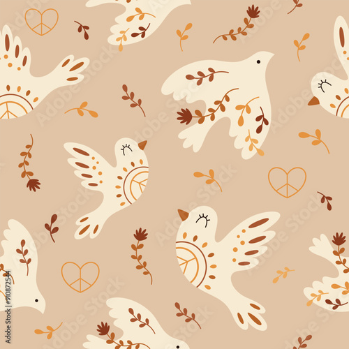 Retro seamless pattern in cartoon flat style. Groovy pattern. Retro baby digital paper. Hand drawn vector pattern