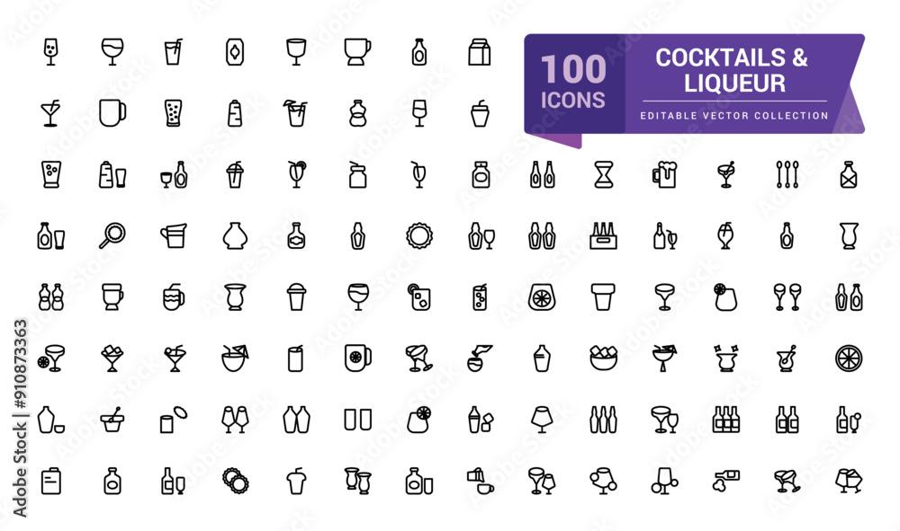 Cocktails and Liqueur icon set. Set of Bar and Nightclub outline mixology icons. Minimalist thin linear web ui icon set. Simple editable vector stroke illustration. Cocktails and Liqueur icon set. Set of Bar and Nightclub outline mixology icons. Minimalist thin linear web ui icon set. Simple editable vector stroke illustration.