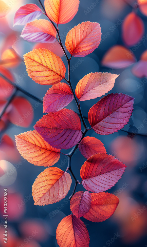 A close up of a tree branch with red leaves