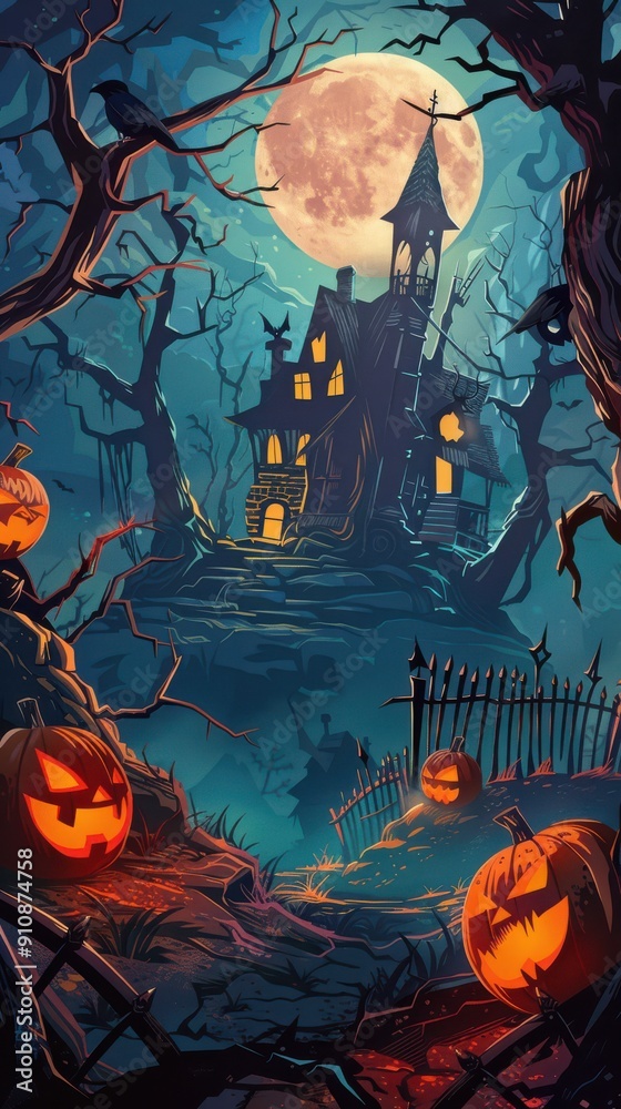 Halloween Night Landscape with Haunted House Halloween Night Landscape with Haunted House