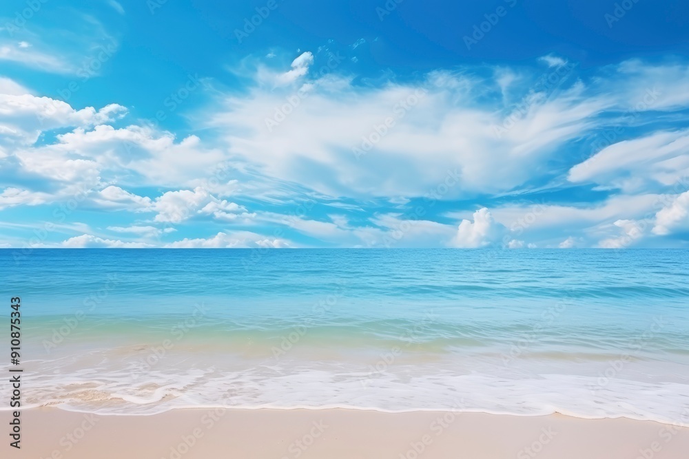 Fototapeta premium Panorama of clear sky background for summer vacation concept at ocean and summer sea water with sunlight of beautiful cloudy sky with generative ai