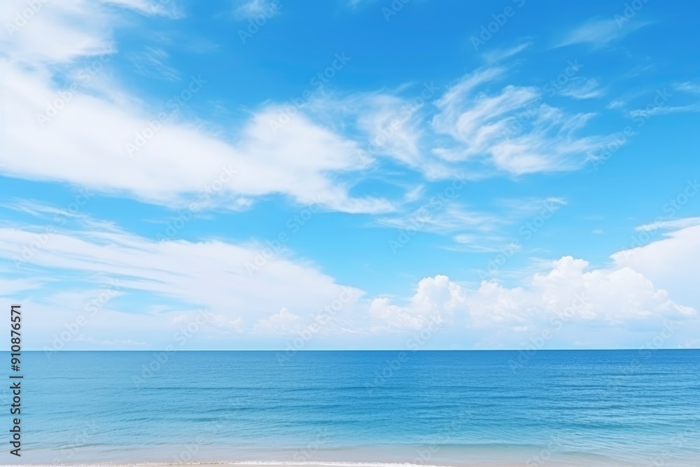 Fototapeta premium Panorama of clear sky background for summer vacation concept at ocean and summer sea water with sunlight of beautiful cloudy sky with generative ai