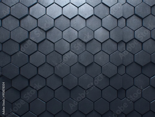 3D tessellated geometric tiles with metallic finish, industrial abstract