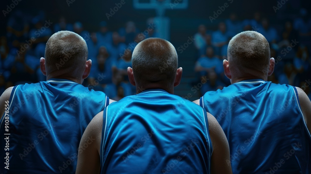 Fototapeta premium Three Basketball Players Sitting On A Bench, Watching The Game Intently, Wallpaper Pictures, Background Hd
