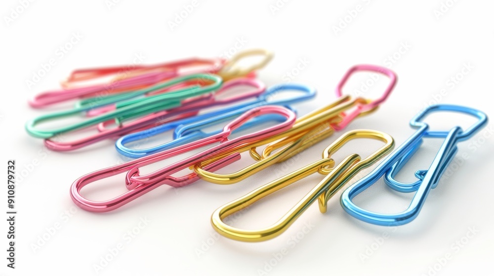 Paper clips, 3D illustration, realistic, isolated on white background Paper clips, 3D illustration, realistic, isolated on white background