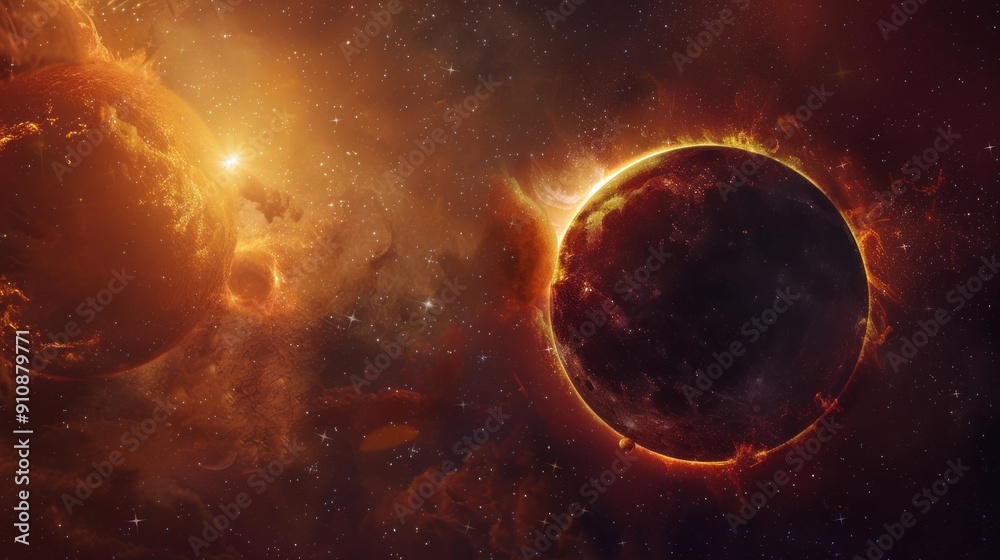 Naklejka premium Fiery Planets in a Cosmic Dance