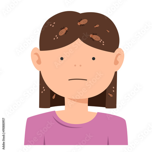 child with louse in hair. vector illustration
