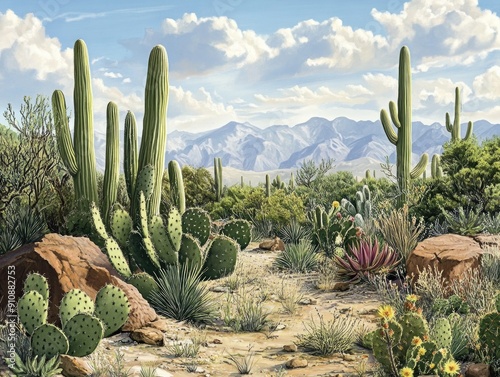 Wallpaper Mural Desert landscape with cacti and rocks, Torontodigital.ca