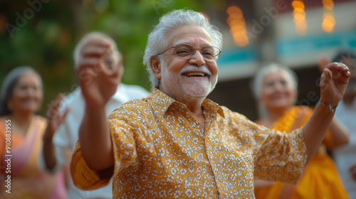 Happy indian elderly dancing