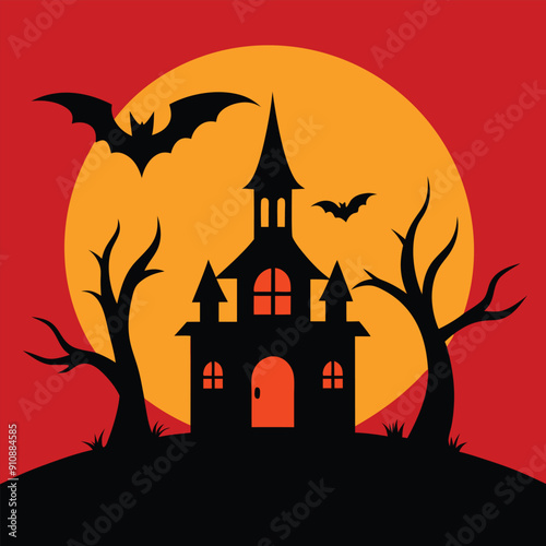 Halloween Scary House Background - Spooky Haunted House Illustration for Halloween Designs