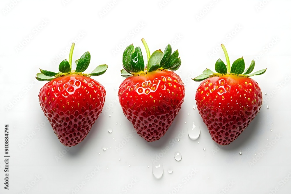 Red strawberries, fresh organic strawberries  isolated on white background.