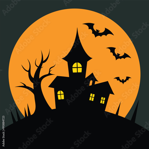 Halloween Scary House Background - Spooky Haunted House Illustration for Halloween Designs