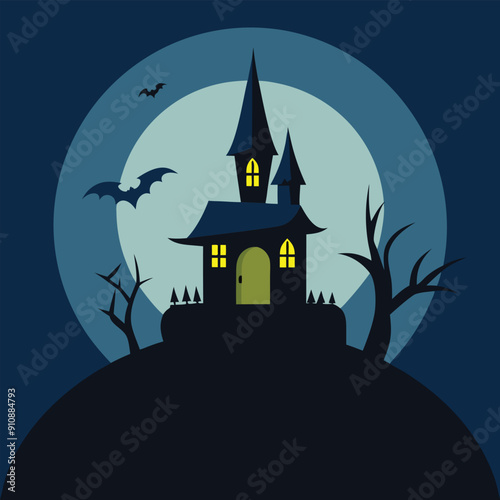 Halloween Scary House Background - Spooky Haunted House Illustration for Halloween Designs