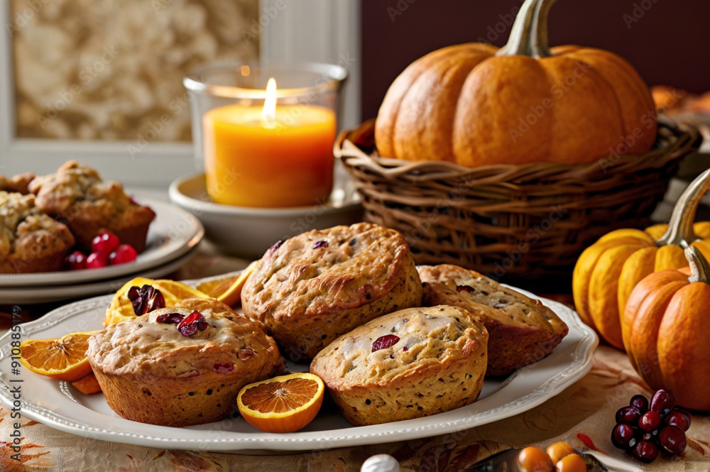 Thanksgiving Feast Spread on Dining Table with Traditional Holiday Dishes Thanksgiving Feast Spread on Dining Table with Traditional Holiday Dishes