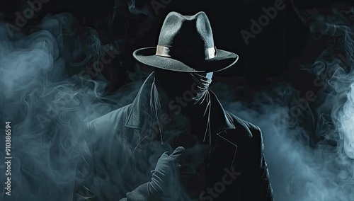 Mysterious Man in Hat with Smoke Background photo